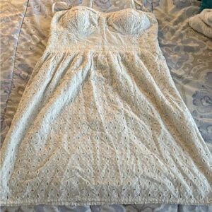 American Eagle Outfitters Cream Strapless Lace Dress